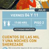 Cartel informativo mostrando el dibujo de la pareja protagonista del cuento de las mil y una noches