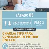 Cartel informativo mostrando a tres personas en lo que parece ser una reunion administrativa