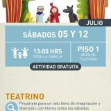 Cartel informativo mostrando tres marionetas del cuento de caperucita roja