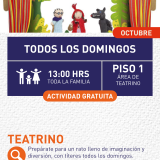 Cartel informativo mostrando un escenario donde hay 3 marionetas, las cuales son personajes del cuento de caperucita roja