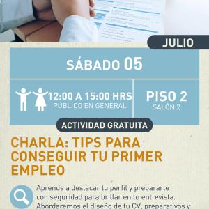 Cartel informativo mostrando a tres personas en lo que parece ser una reunion administrativa