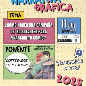 Cartel informativo mostrando un cartel con diferente formato al habitual donde se visualizan cuadres de texto con varios colores, entre ellos una viñeta de un "comic"