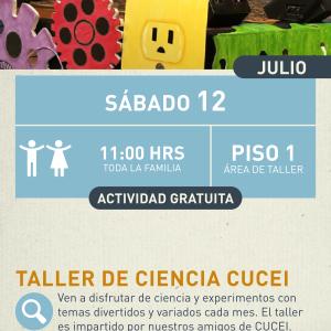 Cartel informativo mostrando varias manualidades de varios colores que hacen alusión a engranes, electricidad y tecnologia
