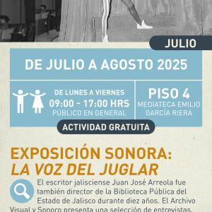 Cartel informativo mostrando a una persona vestida a mallas en lo que parece ser un escenario de una obra, toda la imagen esta a blanco y negro