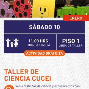 Cartel informativo mostrando varios objetos coloridos como engranes, tomacorrientes