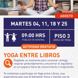 Cartel informativo mostrando una persona haciendo ejercicios de meditación
