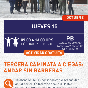Cartel informativo mostrando un grupo de personas posando para la foto, mientras todos usan "cubreojos"