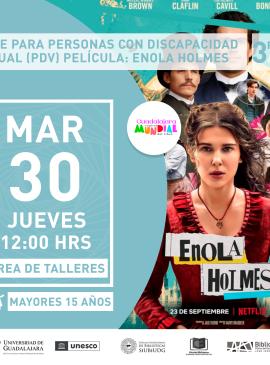 cartel informativo mostrando la portada de la película Enola Holmes