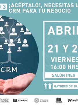 cartel informativo mostrando las siglas CRM y una mano