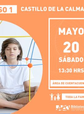 Cartel informativo mostrando a un niño en pose de meditación 