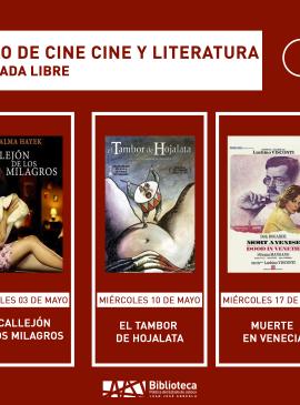 Cartel informativo mostrando portadas de varias películas 