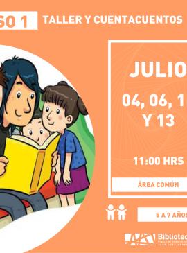 cartel informativo mostrando un dibujo de 4 niños viendo un libro