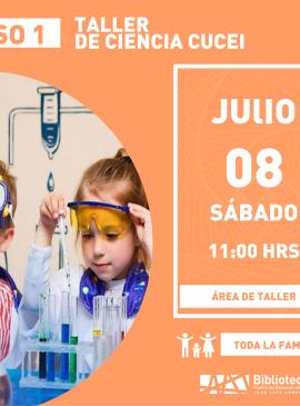 cartel informativo mostrando a dos niños con un juego de quimica