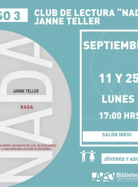 Club de lectura "Nada" Janne Teller cartel informativo mostrando la palabra de nada