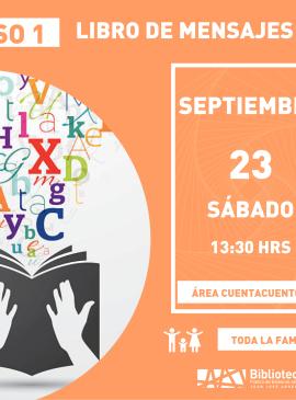 cartel informativo mostrando un libro abierto sacando letras