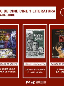 Cartel informativo mostrando portadas de varias películas 