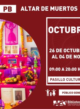 cartel informativo mostrando a un altar de muertos