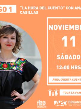 La hora del cuento con Anabel Casillas cartel informativo mostrando a una mujer