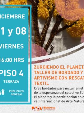 Zurciendo el planeta: cartel informativo mostrando un árbol de tela