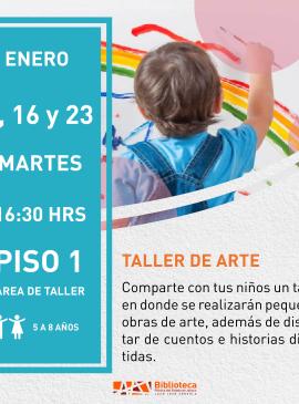 Cartel informativo mostrando a un niño pintando