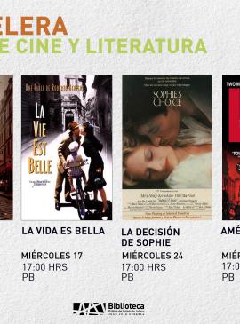 Cartel informativo mostrando portadas de varias películas 