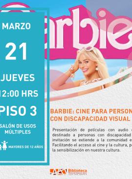 cartel informativo mostrando la portada de la pelicula de barbie