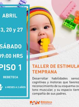 Taller de estimulación temprana cartel informativo mostrando a un bebé