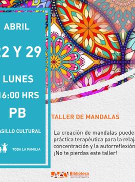 Taller de mandalas cartel informativo mostrando muchas formas en dibujo