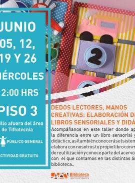 cartel informativo mostrando un libro en tejido con el número 2 y 4