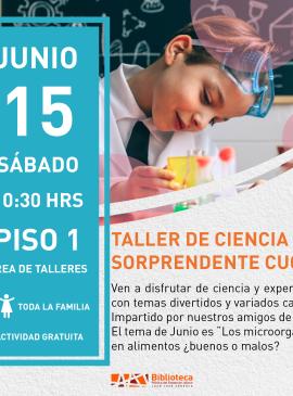 cartel informativo mostrando a un niño con un juego de quimica