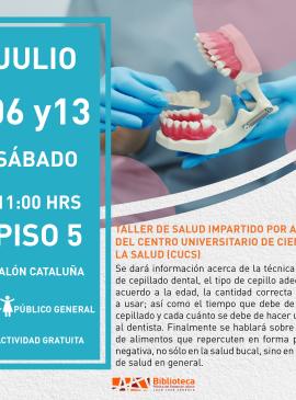 cartel informativo mostrando una dentadura y un dentista