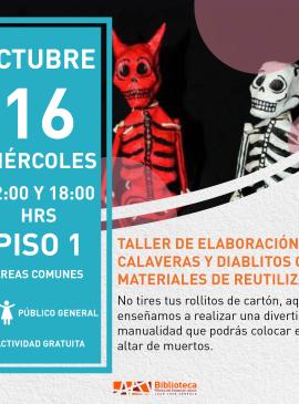 cartel informativo mostrando a una calavera y un diablo de papel