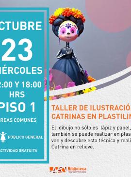 cartel informativo mostrando a una catrina de plastilina