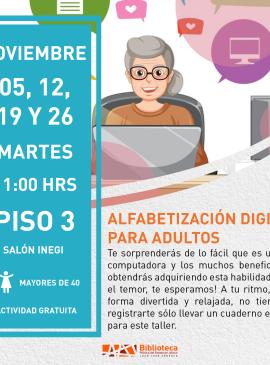 cartel informativo mostrando un dibujo de un adulto mayor