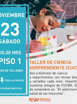 cartel informativo mostrando a un niño con juegos de química