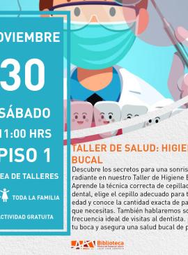 Taller de salud cartel informativo mostrando a un dentista