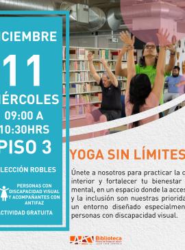 Yoga sin límites cartel informativo mostrando a varias personas estirándose