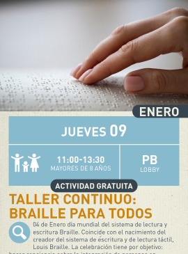 cartel informativo mostrando unas manos leyendo Braille