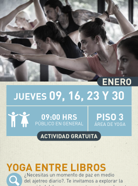 cartel informativo mostrando a varias personas haciendo yoga