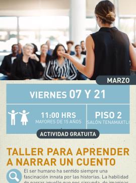 cartel informativo mostrando a una persona explicando enfrente de varias personas