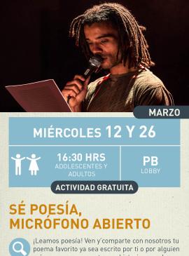 cartel informativo mostrando a una persona con un micrófono
