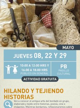 cartel informativo mostrando hilos y unas tijeras