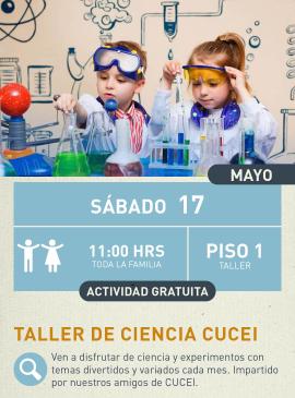cartel informativo mostrando a unos niños con batas