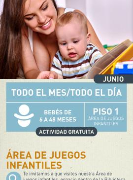 Cartel informativo mostrando a una mamá jugando con su bebé