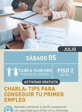 Cartel informativo mostrando a tres personas en lo que parece ser una reunion administrativa