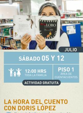 Cartel informativo mostrando a la cuenta cuentos Doris López