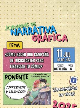Cartel informativo mostrando un cartel con diferente formato al habitual donde se visualizan cuadres de texto con varios colores, entre ellos una viñeta de un "comic"