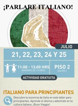Cartel informativo mostrando un ademan italiano como logo de la bandera italiana
