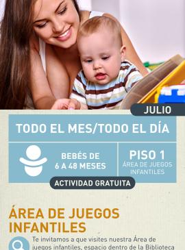 Cartel informativo mostrando una mamá mostrandole a su hijo un libro