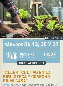 Cartel informativo mostrando las manos de una persona plantando varios helechos en la tierra